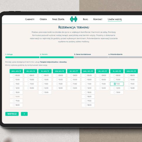 Gabinety za Horyzont - web design: projekt systemu rezerwacji